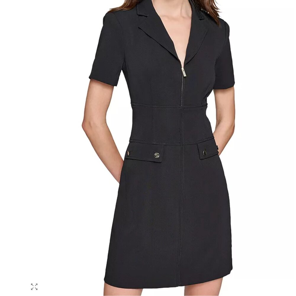 KARL LAGERFELD PARIS Zip Corset-Waist Crepe Short Sleeves Mini Dress size 10